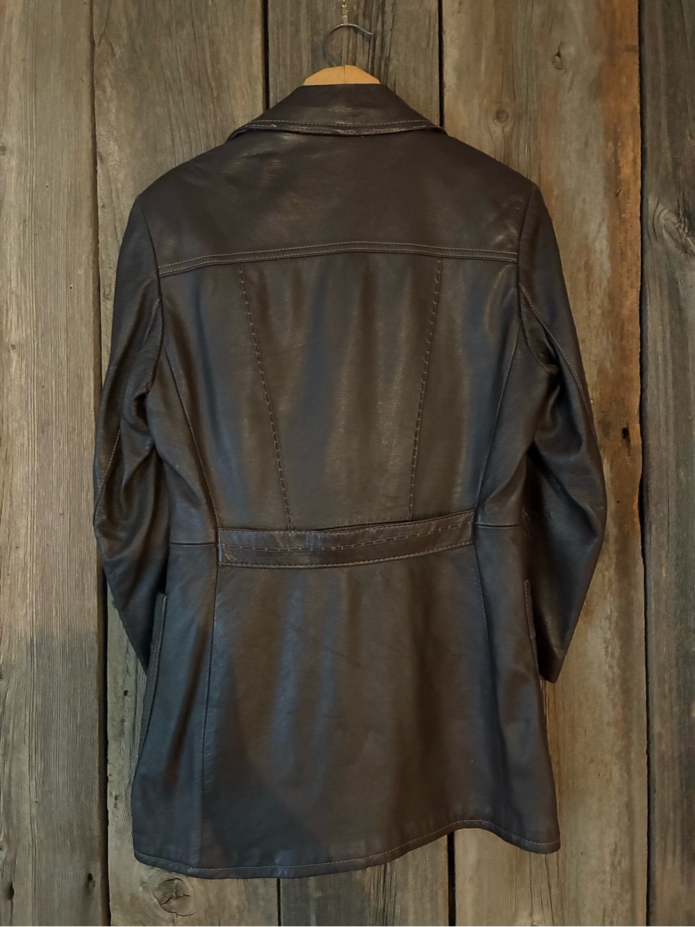 Vintage Mid-Century Brown Leather Car Coat Montreal Leather Garment S